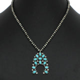 Western Squash Blossom Turquoise Stone with Navajo Beaded Necklace
