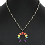 Western Squash Blossom Turquoise Stone with Navajo Beaded Necklace