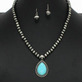 Western Teardrop Turquoise Stone with Navajo Beaded Necklace