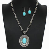 Western Oval Turquoise Stone Pendant Necklace