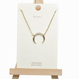 98347, GOLD DIPPED, CRESCENT HORN WITH PAVE RHINESTONE PENDANT NECKLACE