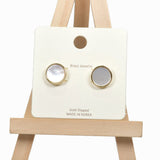 Gold Dipped Brass Mother of Pearl Round Stud Earring
