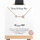 98354, GOLD DIPPED, "FOCUS & KEEP AIM" ARROW CUBIC ZIRCONIA NECKLACE