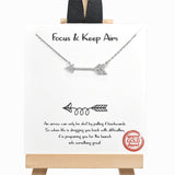 98354, GOLD DIPPED, "FOCUS & KEEP AIM" ARROW CUBIC ZIRCONIA NECKLACE