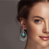 Western Textured Teardrop with Turquoise Stone Earring