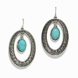 Western Textured Oval with Turquoise Stone Earring - view 2
