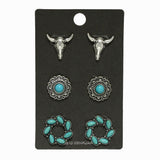Western Theme Steer Head Stud Earring SET