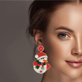 98408, CHRISTMAS SNOWMAN SEED BEADED EARRING