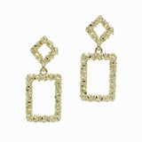 Gold Dipped Brass, Geometric Textured Dangle Earring - view 2