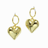 98435, GOLD DIPPED BRASS, BOLD HEART DANGLE HOOP EARRING