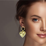98435, GOLD DIPPED BRASS, BOLD HEART DANGLE HOOP EARRING