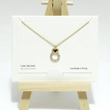 98447, DAINTY HEART ACCENT WITH PAVE ROUND RHINESTONE CHARM NECKLACE