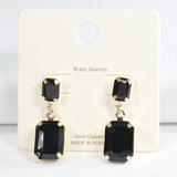 98448, GOLD DIPPED BRASS, RECTANGLE RHINESTONE DANGLE EARRING