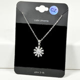 98462, FLOWER BAGUETTE CUBIC ZIRCONIA PENDANT NECKLACE