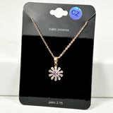98462, FLOWER BAGUETTE CUBIC ZIRCONIA PENDANT NECKLACE
