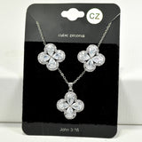 98463, CLOVER CUBIC ZIRCONIA PENDANT NECKLACE SET