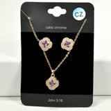 98466, CLOVER CUBIC ZIRCONIA PENDANT NECKLACE SET