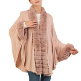 98486, LONG SOLID COLOR CAPE WITH FAUX FUR