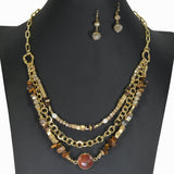 98494, HANDMADE SEMI PRECIOUS STONE MULTI LAYERED NECKLACE
