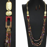 98500, HANDMADE RECTANGLE WOOD ACCENT LONG BEADED NECKLACE