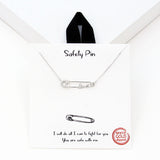 98513, GOLD DIPPED, "SAFETY PIN" DAINTY LOVE CUBIC ZIRCONIA NECKLACE