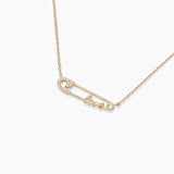 98513, GOLD DIPPED, "SAFETY PIN" DAINTY LOVE CUBIC ZIRCONIA NECKLACE