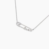 98513, GOLD DIPPED, "SAFETY PIN" DAINTY LOVE CUBIC ZIRCONIA NECKLACE
