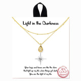 98514, GOLD DIPPED, "LIGHT IN THE DARKNESS" DAINTY CUBIC ZIRCONIA DOUBLE LAYERED NECKLACE
