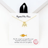 98516, GOLD DIPPED, "AGAINST THE FLOW" DAINTY FISH CHARM NECKLACE
