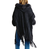 98551, SOFT FAUX FUR RUANA WITH HOOD