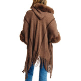 98551, SOFT FAUX FUR RUANA WITH HOOD