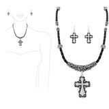 98567, CROSS FILIGREE WITH LEATHER CORD NECKLACE