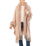 98568, FUR TRIM CAPE WITH HOOD
