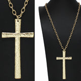 98596, BIG HAMMERED CROSS LONG PENDANT NECKLACE