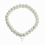 98600, DAINTY CROSS CHARM BALL BEADED STRETCH BRACELET