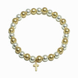98600, DAINTY CROSS CHARM BALL BEADED STRETCH BRACELET