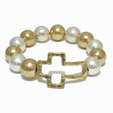 98601, CUTOUT CROSS WITH CHUNKY BALL BEADED STRETCH BRACELET