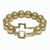 98601, CUTOUT CROSS WITH CHUNKY BALL BEADED STRETCH BRACELET