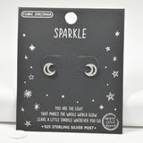 98647, GOLD DIPPED, "SPARKLE" CRESCENT MOON CUBIC ZIROCNIA STUD EARRING/925 STERLING SILVER POST