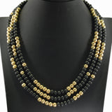 98652, WOODEN BALL MULTI LAYERED BEADED NECKLACE