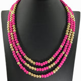 98652, WOODEN BALL MULTI LAYERED BEADED NECKLACE
