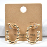 98693, MEDIUM SIZE, DAINTY BALL ACCENT OVAL HOOP EARRING
