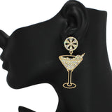 98721, MARGARITA COCKTAIL RHINESTONE PEARL DANGLE EARRING