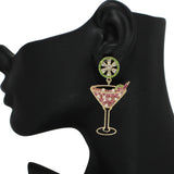 98721, MARGARITA COCKTAIL RHINESTONE PEARL DANGLE EARRING