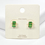 Gold Dipped Brass, Rectangle Rhinestone Accent Stud Earring - view 2