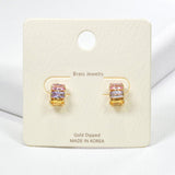 Gold Dipped Brass, Rectangle Rhinestone Accent Stud Earring - view 3