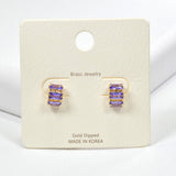 Gold Dipped Brass, Rectangle Rhinestone Accent Stud Earring - view 4