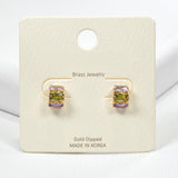 Gold Dipped Brass, Rectangle Rhinestone Accent Stud Earring
