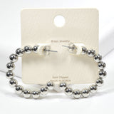 98749, BRASS BALL BEADED ROUND HOOP EARRING