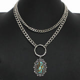 Western Oval Turquoise Stone Double Layered Necklace